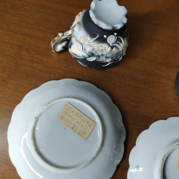 Vintage Made in Japan Moriage Black Dragonware Demitasse Teacups and Saucers - Picture 10 of 14